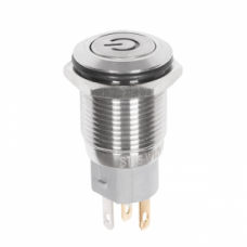Кнопка антивандальная Ø16 12В Фикс (5с) ON-OFF плоская подсв/белая POWER REXANT