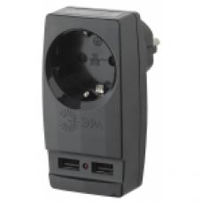 SP-1e-USB-B ЭРА Адаптер "Polynom" 1гн 220V + 2xUSB 2100mA, c заземл, (черный) (10/60/1440)