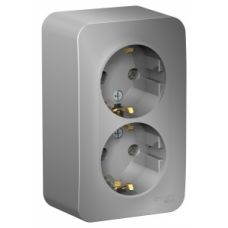 Schneider electric BLANCA РОЗЕТКА двойная с/з без штор. ИЗОЛ.ПЛ.,16А, 250В, АЛЮМИНИЙ