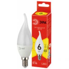 ECO LED BXS-6W-827-E14 ЭРА (диод, свеча на ветру, 6Вт, тепл, E14) (10/100/2800)