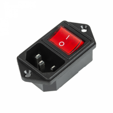 Выключатель клавишный 250 V 16 А (4с) ON-OFF красный с подсветкой и штекером C14 3PIN REXANT